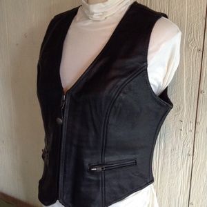 Sexy Biker Chick Black Leather Vest Size L